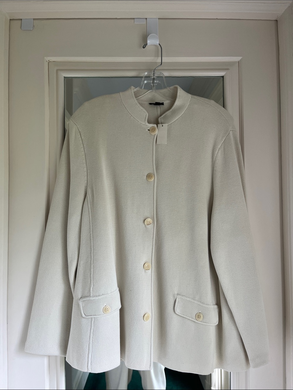 Talbots Cream Collarless Button Jacket